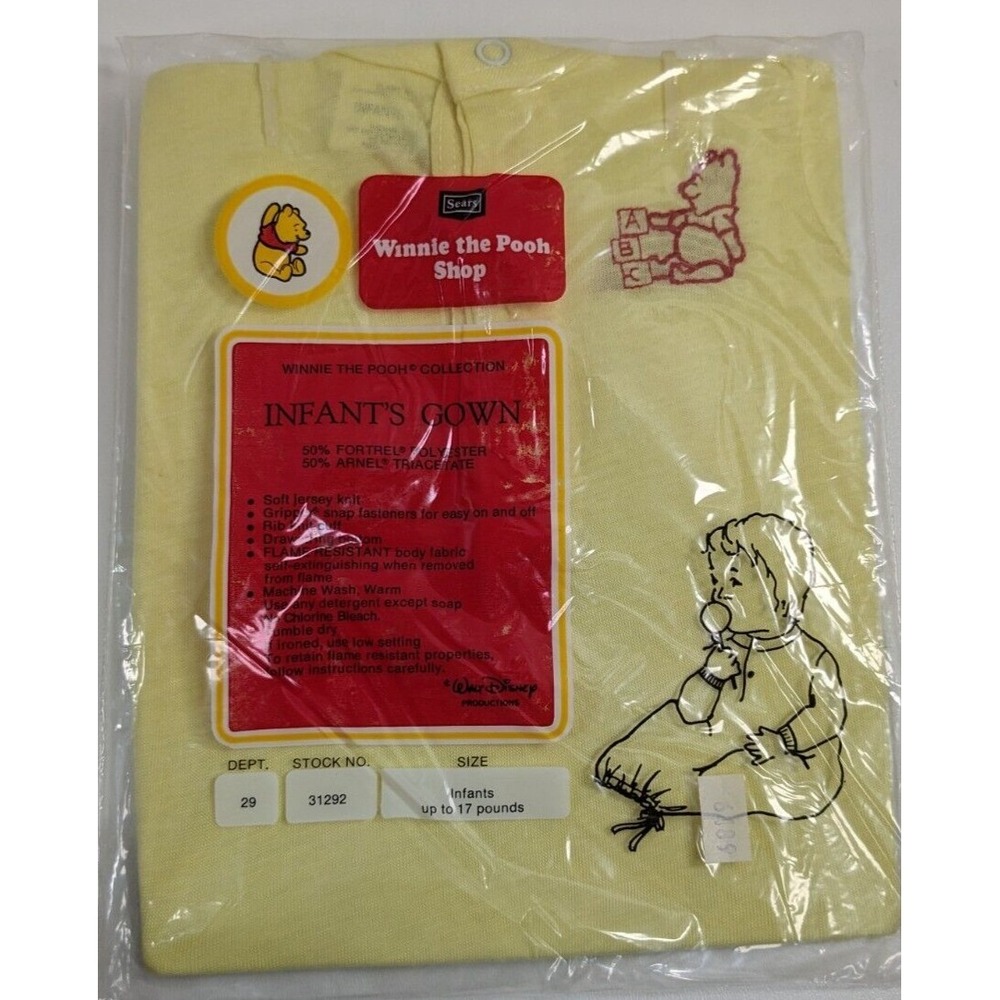 Vintage Sears Winnie the Pooh Infant Gown Yellow Embroidered Disney NIP 31292